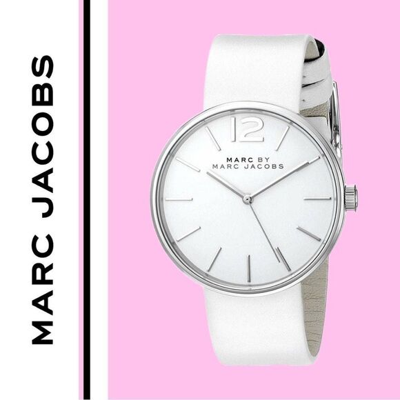 Marc Jacobs Authentic MBM1361 Peggy White Leather Women's Quartz‎ Strap Watch - Picture 1 of 4